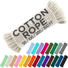 100FT Braided Cotton Rope 3/16 Inch Natural Craft Utility Cord