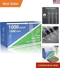 Clear Plastic Forks 1000 Count - Durable  Microwave Safe for Events