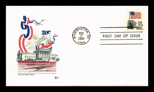 US COVER FLAG OVER SUPREME COURT FIRST DAY ISSUE COVER CRAFT CACHET INSERT