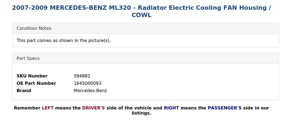2007-2009 MERCEDES-BENZ ML320 - Radiator Electric Cooling FAN Housing / COWL - Image 4 of 4