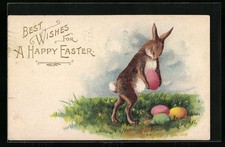 Coniglietto pasquale con uovo di Pasqua, cartolina 