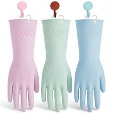 3 Pairs Dishwashing Gloves with Hanging Hooks - NonSlip  Reusable Medium