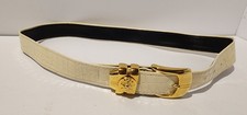 Cache St Maarten Women's Belt Small Beige Leather Gold Tone Vintage