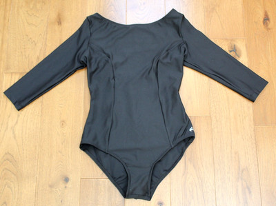 Mariia Crown BLACK LEOTARD Adult Small Dance Ballet Leo 3/4 Sleeve