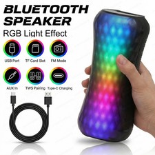 Portable Bluetooth Speaker with Colorful LED Party Lights FM Radio TWS USB TF US