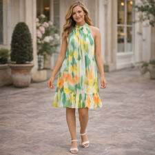 MSK New Floral Halter Dress Watercolor Tiered Rayon Blend XL 93839364Z