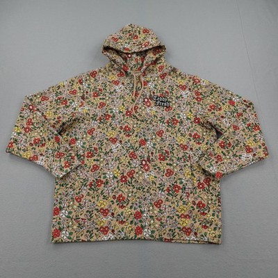 Teddy Fresh Hoodie Mens Large Beige Tan Floral Oversized AOP Pullover Sweatshirt