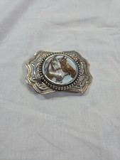 Vintage Western Horses Belt Buckle Cowboy Floral Scroll Cowgirl Art Mount