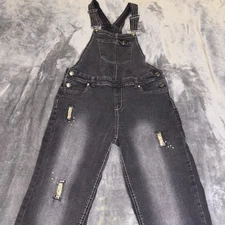 Jordache Black Denim Bibs Overalls Girls XL 14-16 Sequin Patches Country Cute!