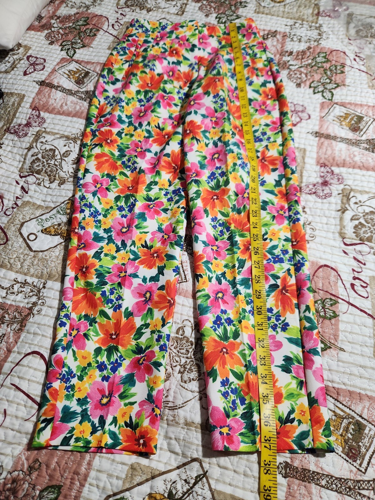 Stunning ZARA trousers fitted  Women's floral straight leg Pants Pockets Size S thumbnail 8
