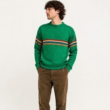 Vintage Demetre Mens Pullover Large Pure Virgin Wool Green Ski Sweater Rainbow