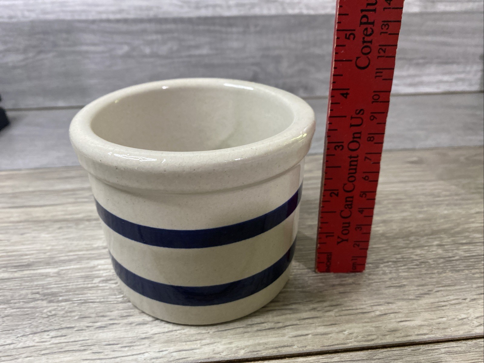 Robinson Ransbottom Pottery Roseville Ohio Crock 1 Pint Blue Stripe Stoneware