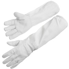Goatskin Leather Beekeeping Gloves, Canvas Long Sleeves w Elastic Cuff, Med