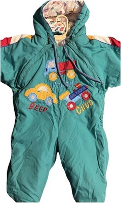 Vintage Alpine Way 80 s Snowsuit | SIZE - 12 Months - Trucks & Train Design