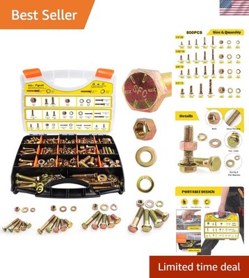All-in-One 800pcs Hex Bolts, Nuts & Washers Kit with Storage Box - Versatile Use
