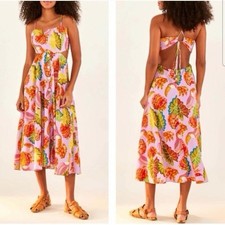 FARM Rio Beaks and Bananas Lilac Linen Blend Dress Small Cutout NEW Tropical