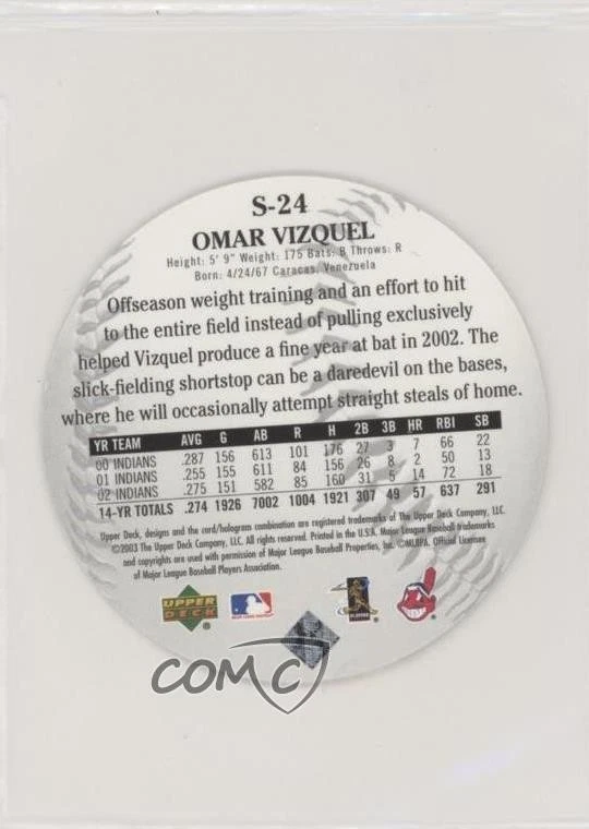 2003 Upper Deck Standing O Die-Cut Disc Omar Vizquel #S-24 - Image 2 of 2