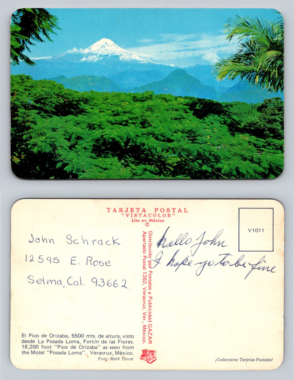 Postal Vintage Pico de Orizaba Volcán Fortín de las Flores Veracruz México