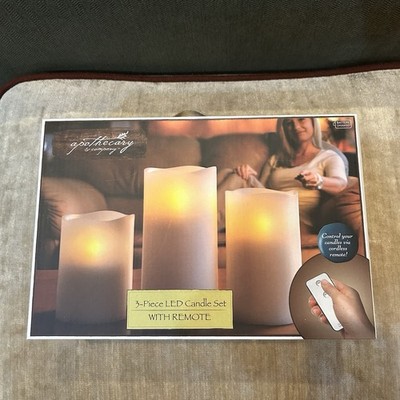 Apothecary & Company 3-Piece LED Candle Set with Remote New In Box