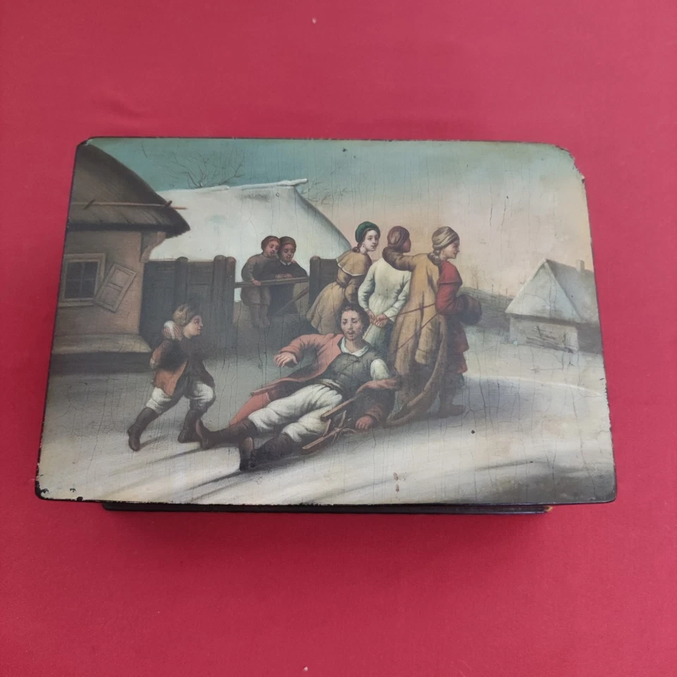 Antike Russische Lack Dose Russische Lackmalerei mit Stempel siehe Fotos. - Bild 4 von 4