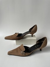 Vintage Prada 90s Y2K Tan Brown Beige Buckle Kitten Heels Pumps Shoes 40