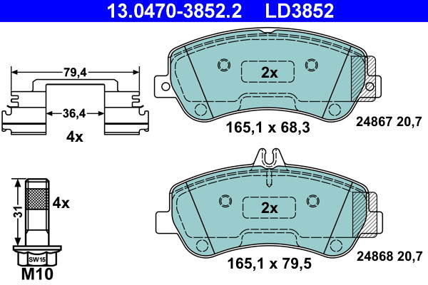 ATE 13.0470-3852.2 Bremsbelagsatz Scheibenbremse FüR Mercedes-Benz-image