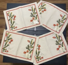Wilton Court Placemats 4 Beige Red Floral Pea Pod Design NWT