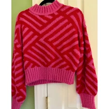SUGARLIPS Pink Red Fuzzy Stripe Sweater Pullover Size S