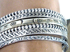 6 VINTAGE /ANTIQUE THIN STERLING SILVER BANGLE BRACELETS 1 ETHNIC ALL STERLING