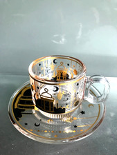 Moon and stars glass tea chai coffee cups 100 ml with saucers 12 pcs gift pack