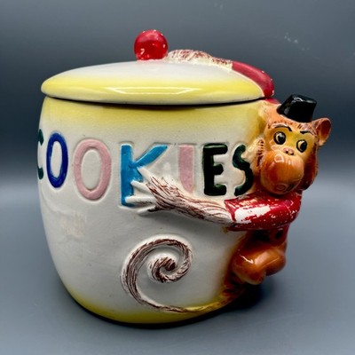 Vintage Monkey Cookie Jar Red Jacket Black Hat Anthropomorphic 1950s Japan