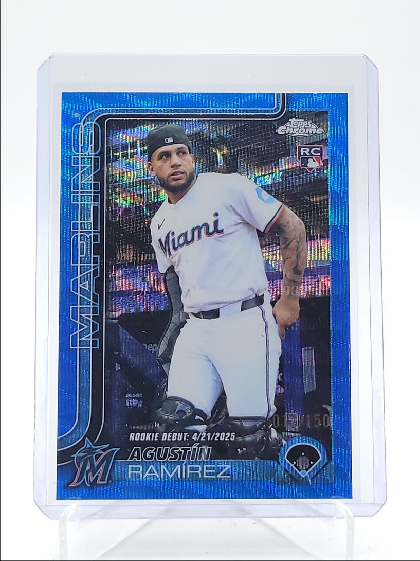 AGUSTIN RAMIREZ 2025 TOPPS CHROME UPDATE ROOKIE DEBUT BLUE WAVE E RC /150 Q3967