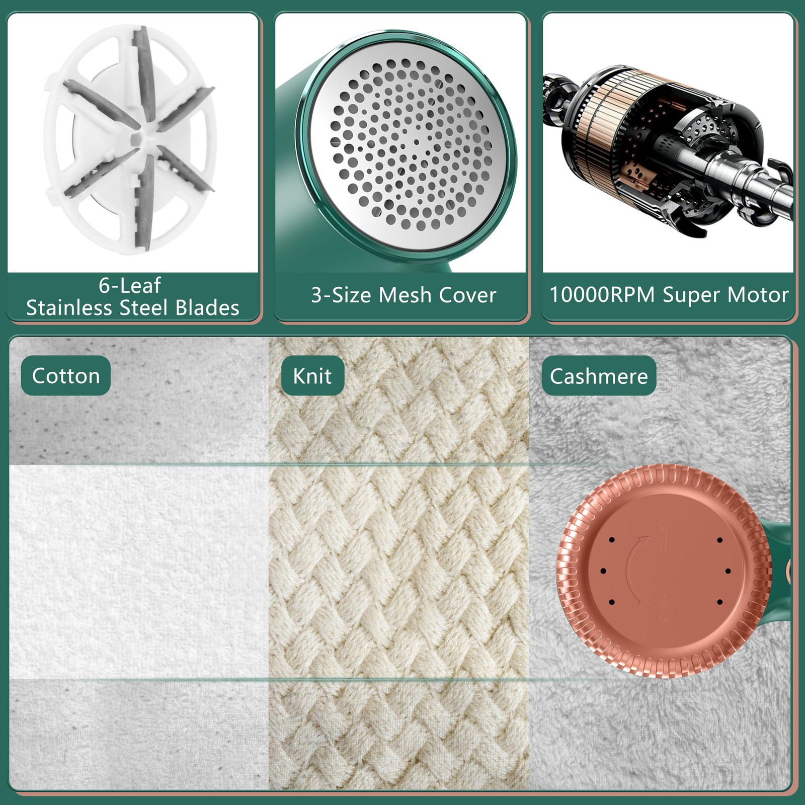 1200mAh Rechargeable Fabric Shaver Electric Lint Remover Portable Sweater green