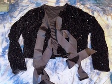 New Womens Tie Front Sequin Black Blazer Jacket Size Large￼