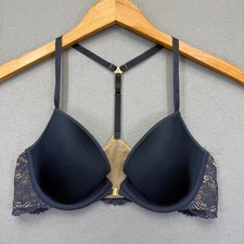 ThirdLove Classic Lace Racerback Bra Black Tan Front Clasp 34B 1/2 Underwire
