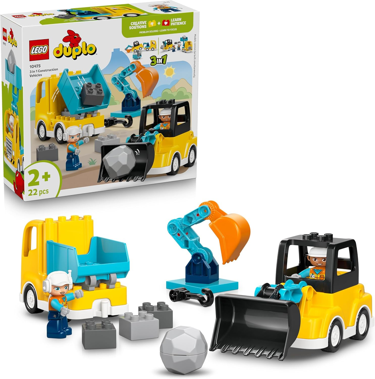 LEGO DUPLO Veicoli Da Cantiere 3 in 1 - Gioco Didattico Montessori Con Camion, E