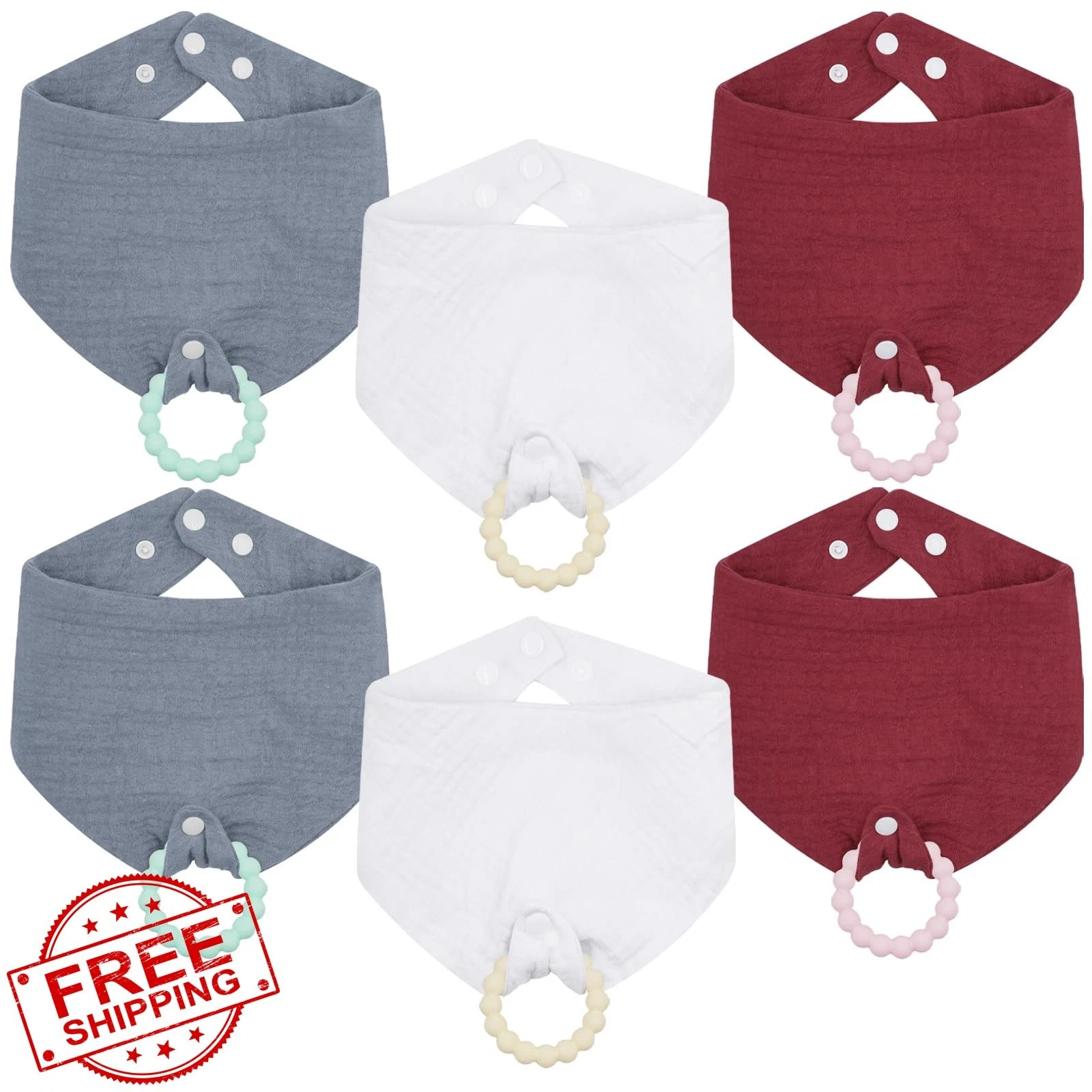 CUXFLS 6pk Bandana Drool Bibs Teething Toys Style 4