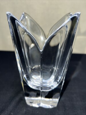 ORREFORS Sweden Clear Crystal Lotus Vase 5.75  Tulip / Lotus Flower