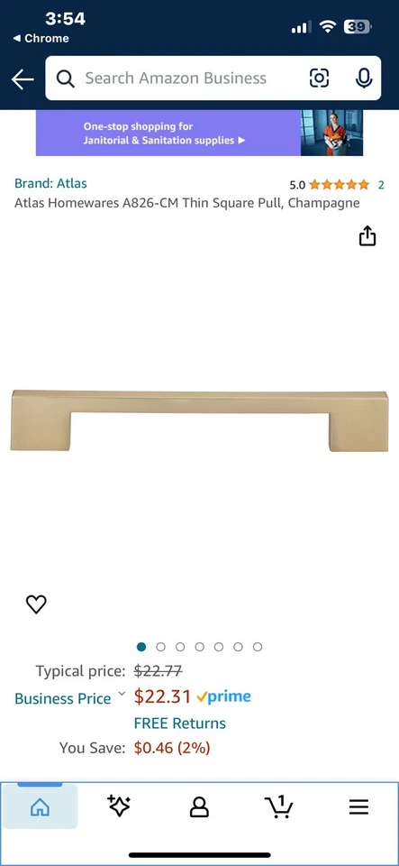 Lote de 5 Pack - Artículos para el Hogar Atlas A826 Cuadrado Fino 7-9/16" Mango C-C LATÓN SATINADO Foto 2 de 3