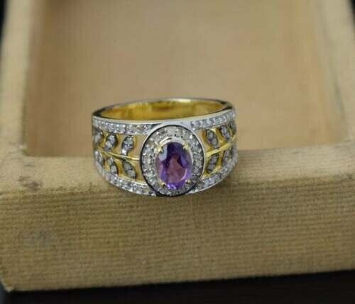 Increíble Morado Gema Amatista 925 Plata de Ley Boda Anillo Regalo de Navidad - Imagen 2 de 9