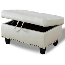 Faux Leather Storage Ottoman Bench, Storage Chest, Foot Rest Stool, White
