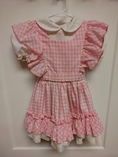 Vintage Sears Winnie the Pooh Girls 6 Party Dress Sheer Pinafore Pink Gingham