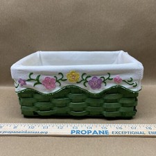 Green Woven Wood Easter Basket With Flower Embroidery Spring Time