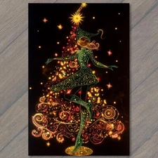 POSTCARD Green Victorian Dress Christmas Lady Holiday Elegance Festive Xmas