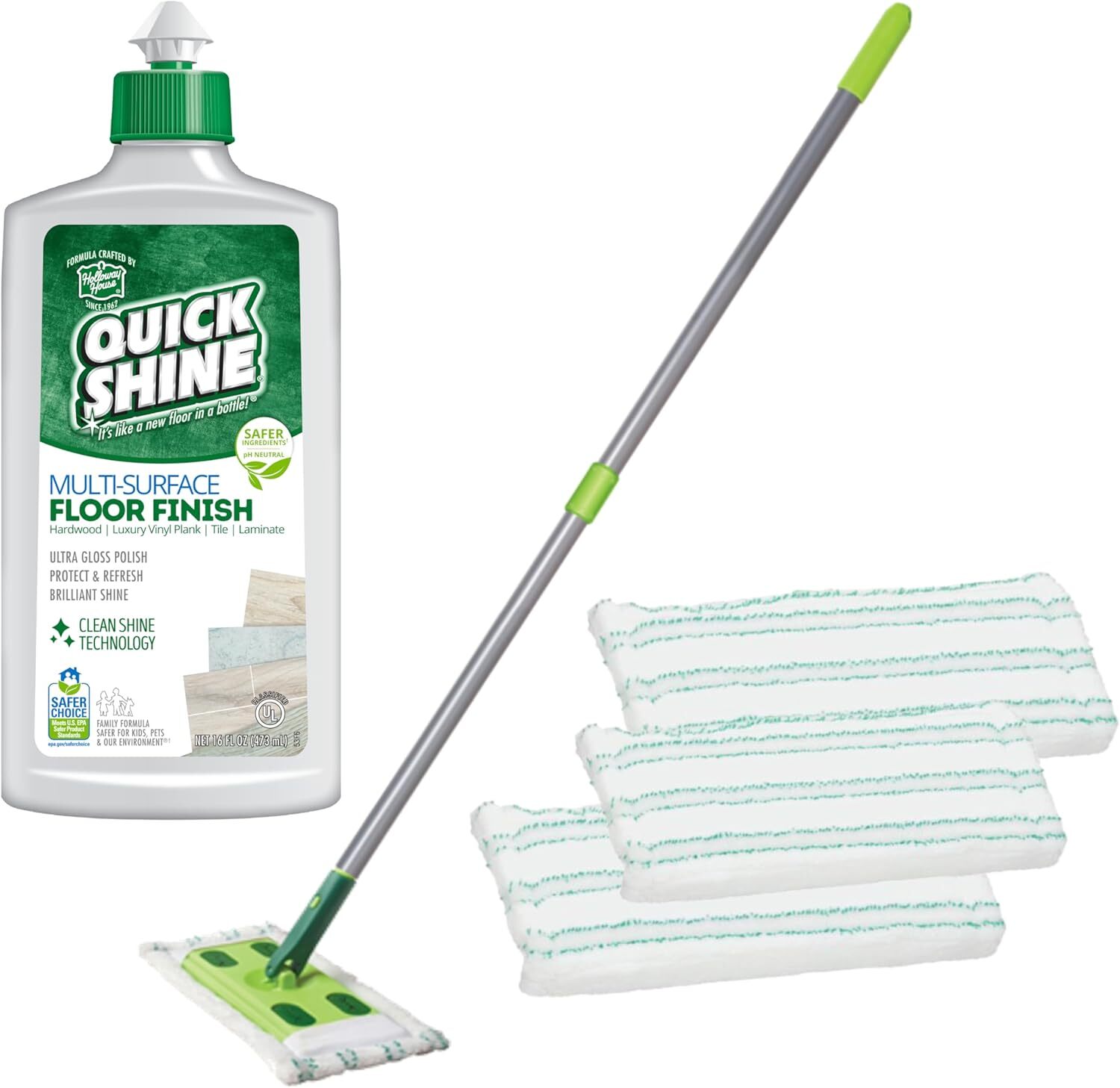 Shine Multi-Surface Floor Polish Mop Kit with 3 Reusable Pads and 16 Oz Solution  