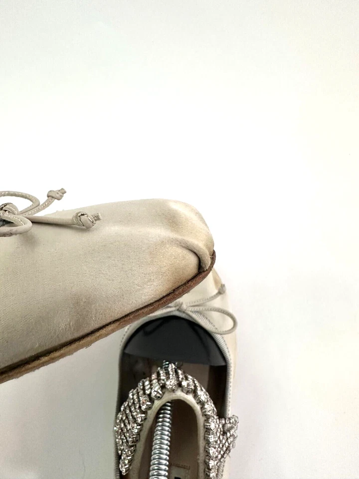 Miu Miu Gris Claro Cristal Satinado Embellecido Correa Ballet Planos Talla 36 EU Foto 4 de 4