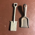 2 Vintage Miniature Toy Shovels, Metal: Spade & Coal Shovel — photo 1