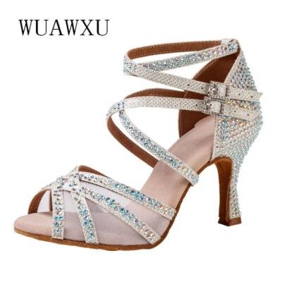 Silver Diamond Latin Professional Dance Shoes High Heels
