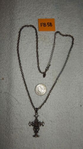 Pre-Owned Retro 25" Necklace, lia sophia Antiqued Silvertone Cross Pendant  FB58 - Picture 1 of 5