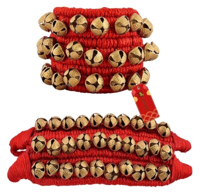 Brass Ghungroo Bells (3 Line Double string Pad, Red, Pair)
